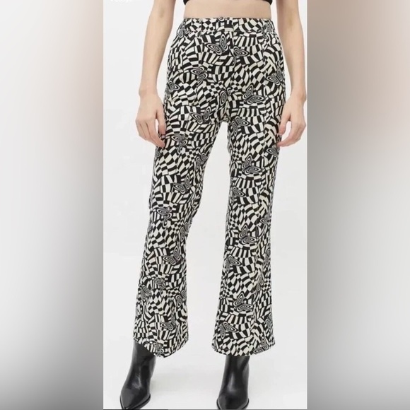 Urban Outfitters Isabella Butterfly Print Flare Pants Black & White Size 2 - Picture 1 of 13